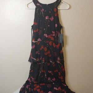 Tommy Hilfiger Black Maxi Dress with Red & Pink Floral Print